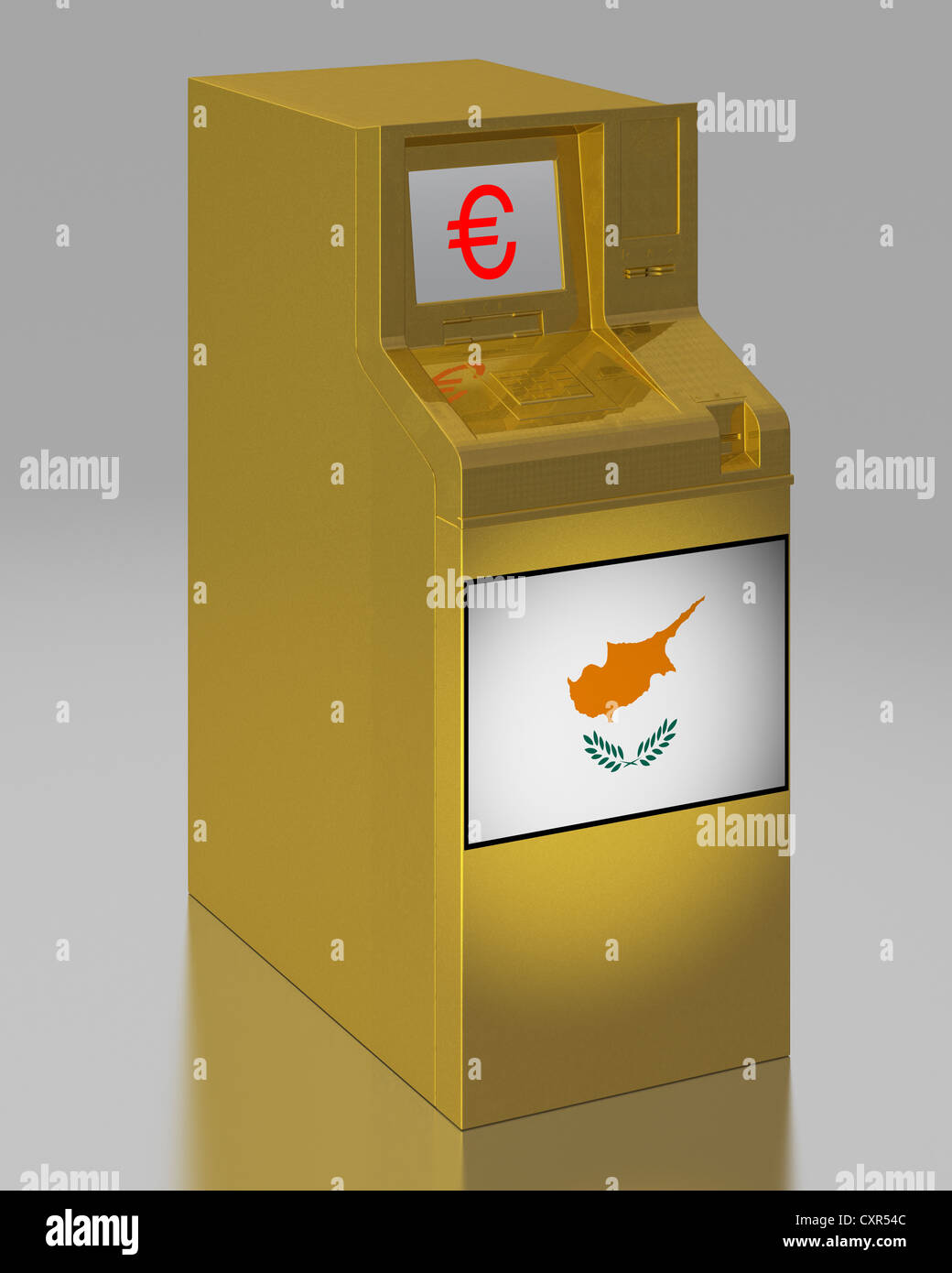 ATM avec un pavillon chypriote, image symbolique pour l'euro plan de sauvetage pour Chypre, illustration Banque D'Images