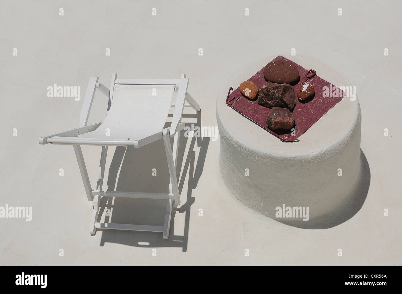 Chaise, table, terrasse, Fira, Santorin, Grèce, Europe, PublicGround Banque D'Images