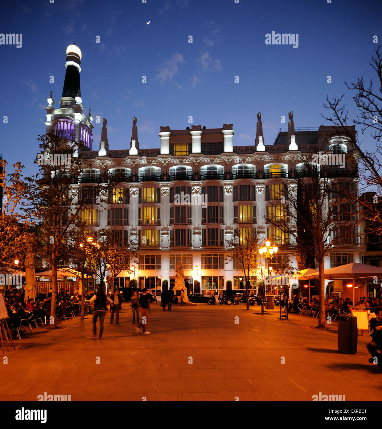 Gran Melia Fenix hotel de luxe, au crépuscule, nuit, Plaza Santa Ana, Madrid, Espagne, Europe, PublicGround Banque D'Images