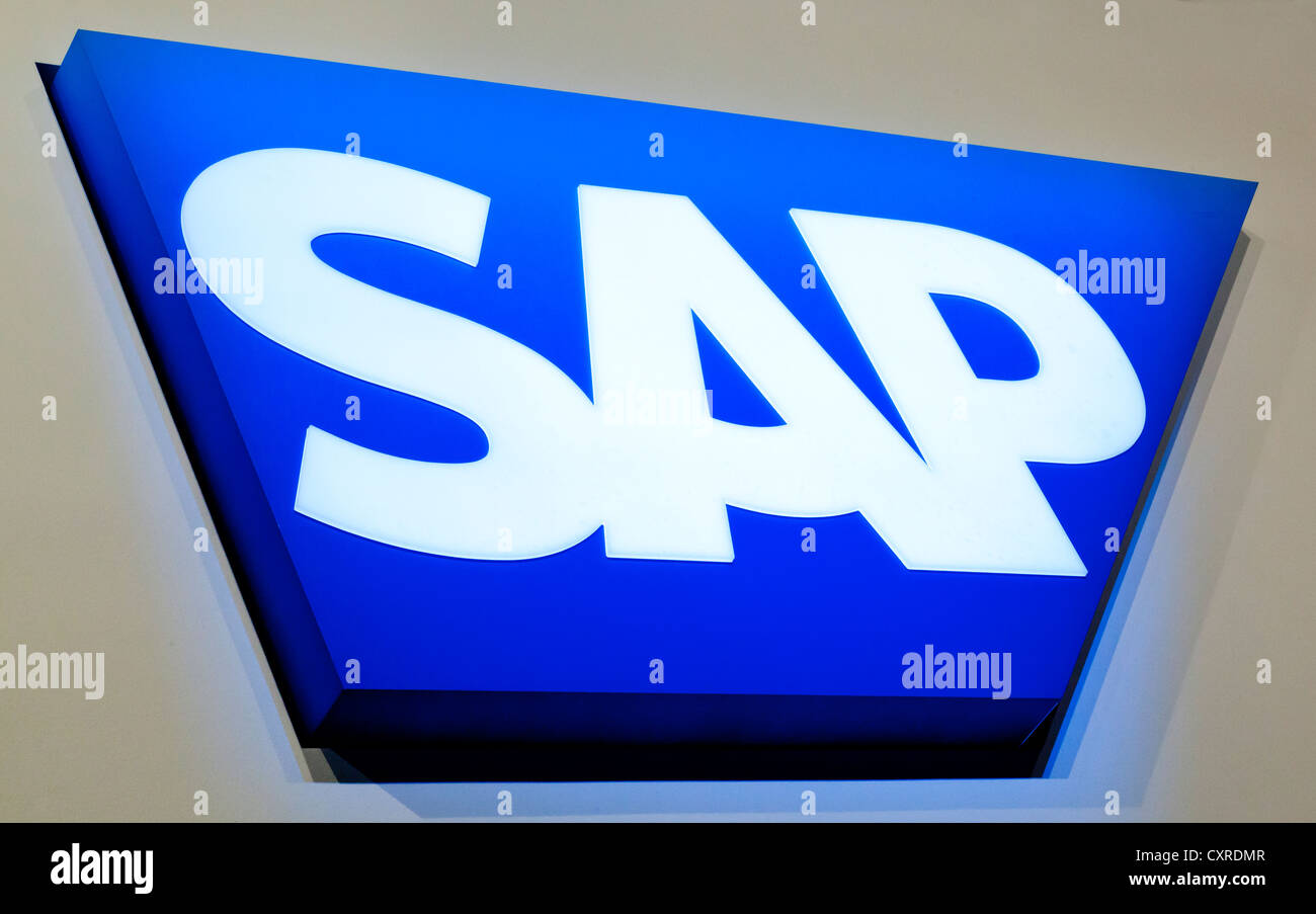 SAP Logo, logiciels d'entreprise, stand, CeBIT, Hanovre expo informatique international, Basse-Saxe, Allemagne, Europe Banque D'Images