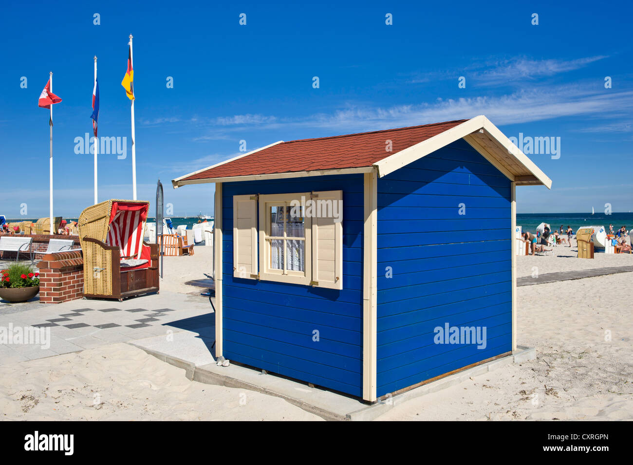 Hut, louer une chaise de plage en osier couvert, plage, Dahme, mer Baltique, Schleswig-Holstein, Allemagne, Europe Banque D'Images