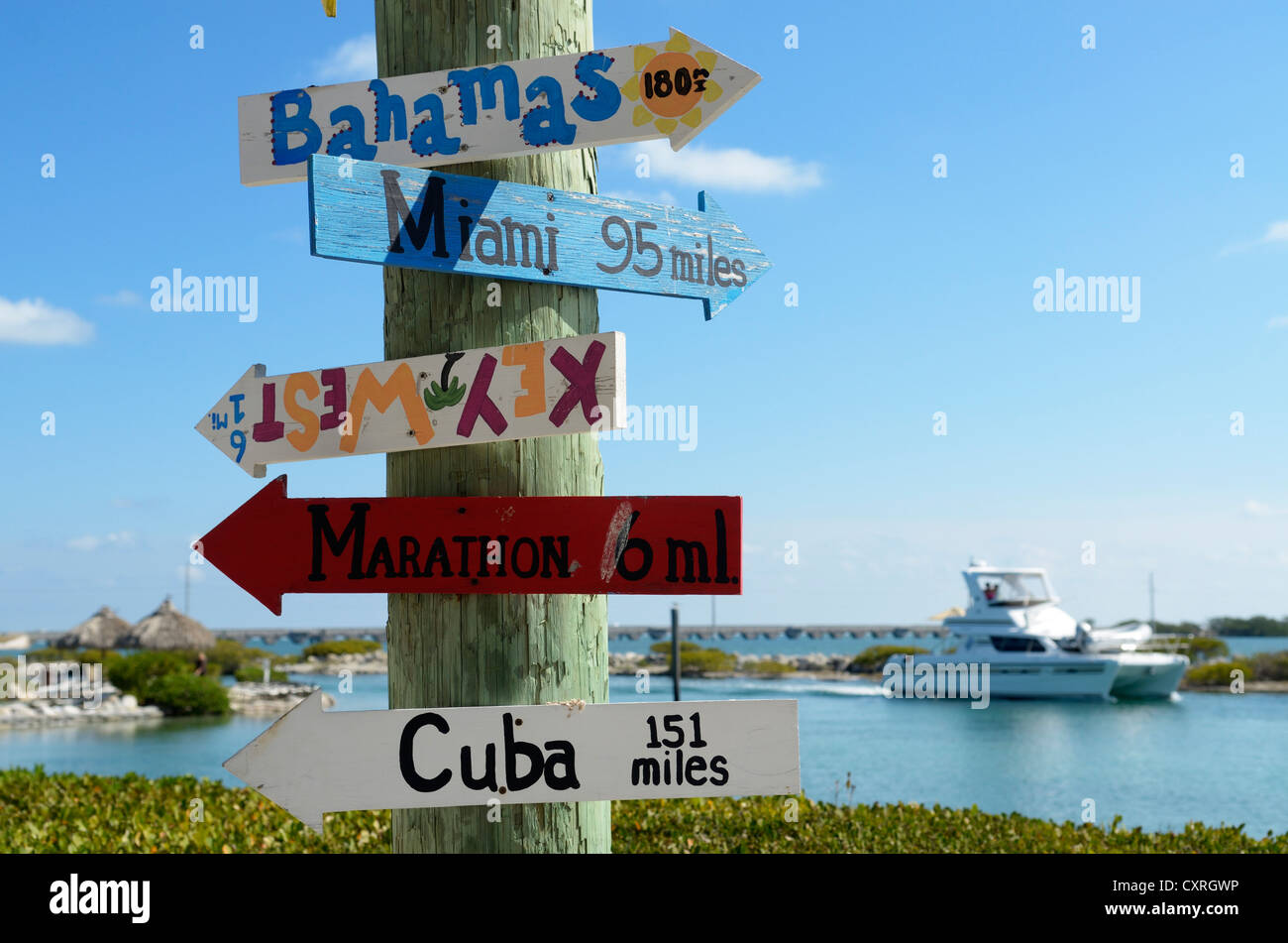 Signpost, Hawks Cay Resort, Floride, USA Banque D'Images