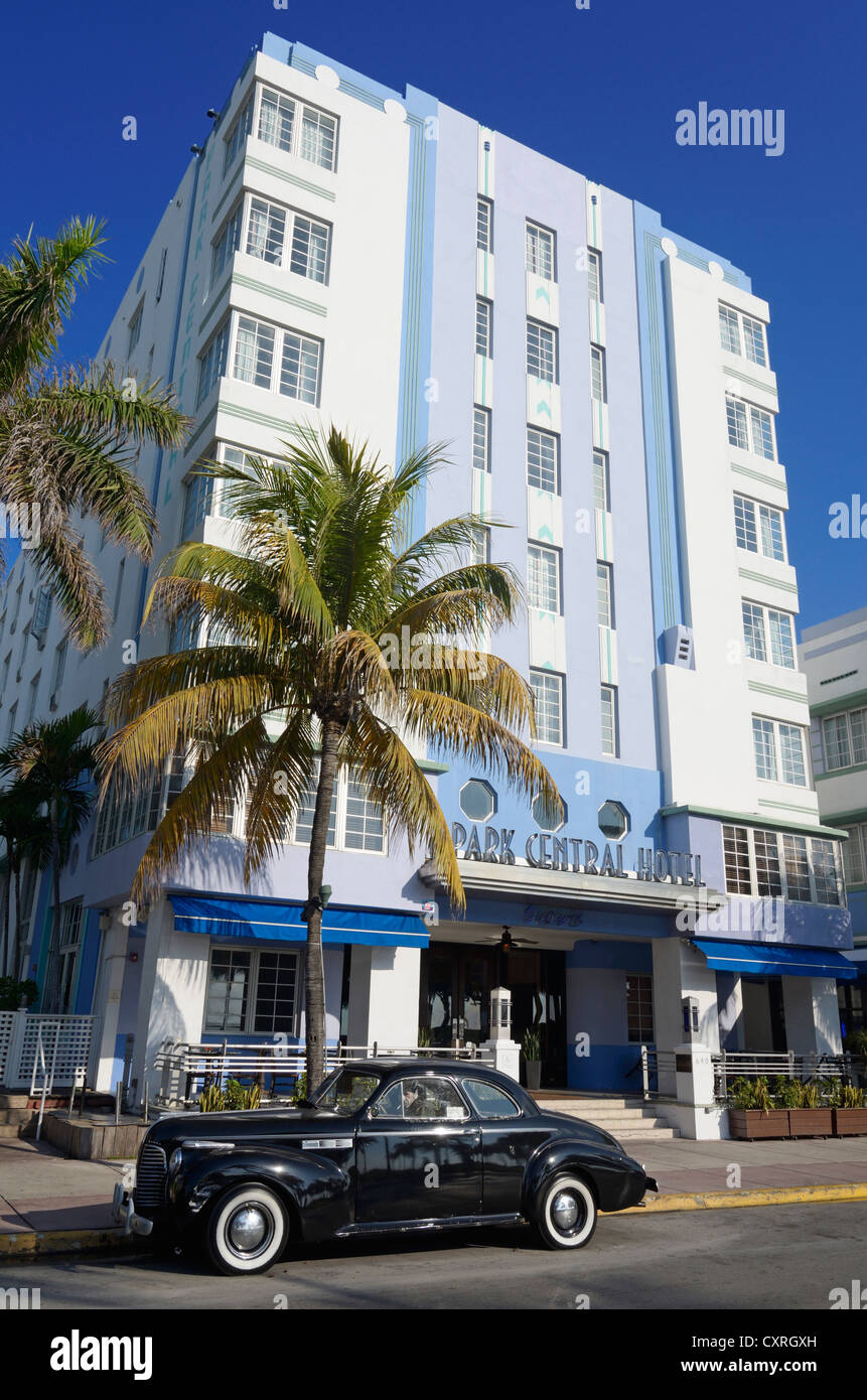 L'hôtel Park Central, l'architecture Art déco de South Beach, Ocean Drive, Miami, Floride, USA Banque D'Images