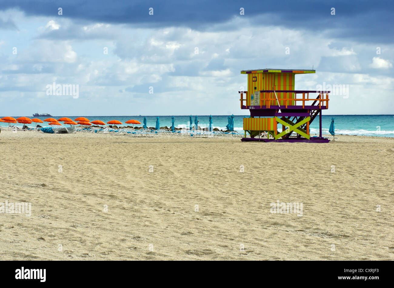 Lifeguard hut, South Beach, Miami, Floride, USA Banque D'Images