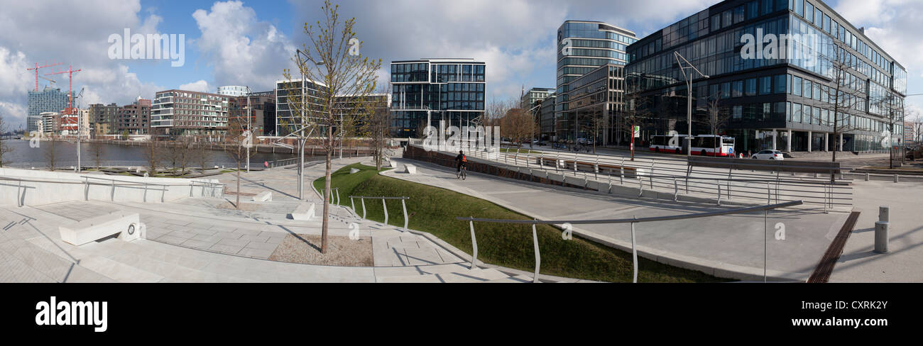 Vue panoramique, terrasses avec Marco Polo l'Elbe Philharmonic Hall en construction, à l'arrière gauche, HafenCity, Banque D'Images
