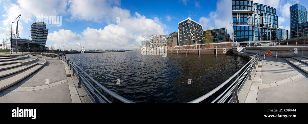 Vue panoramique depuis la terrasse de Marco Polo et l'Elbe HafenCity avec l'Elbe Philharmonic Hall en construction Banque D'Images