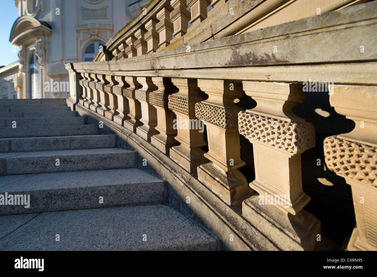 Escalier, balustrade, Palais Rococo, Schloss Solitude, construit par le duc Carl Eugen von Württemberg, Stuttgart, Stuttgart-West Banque D'Images