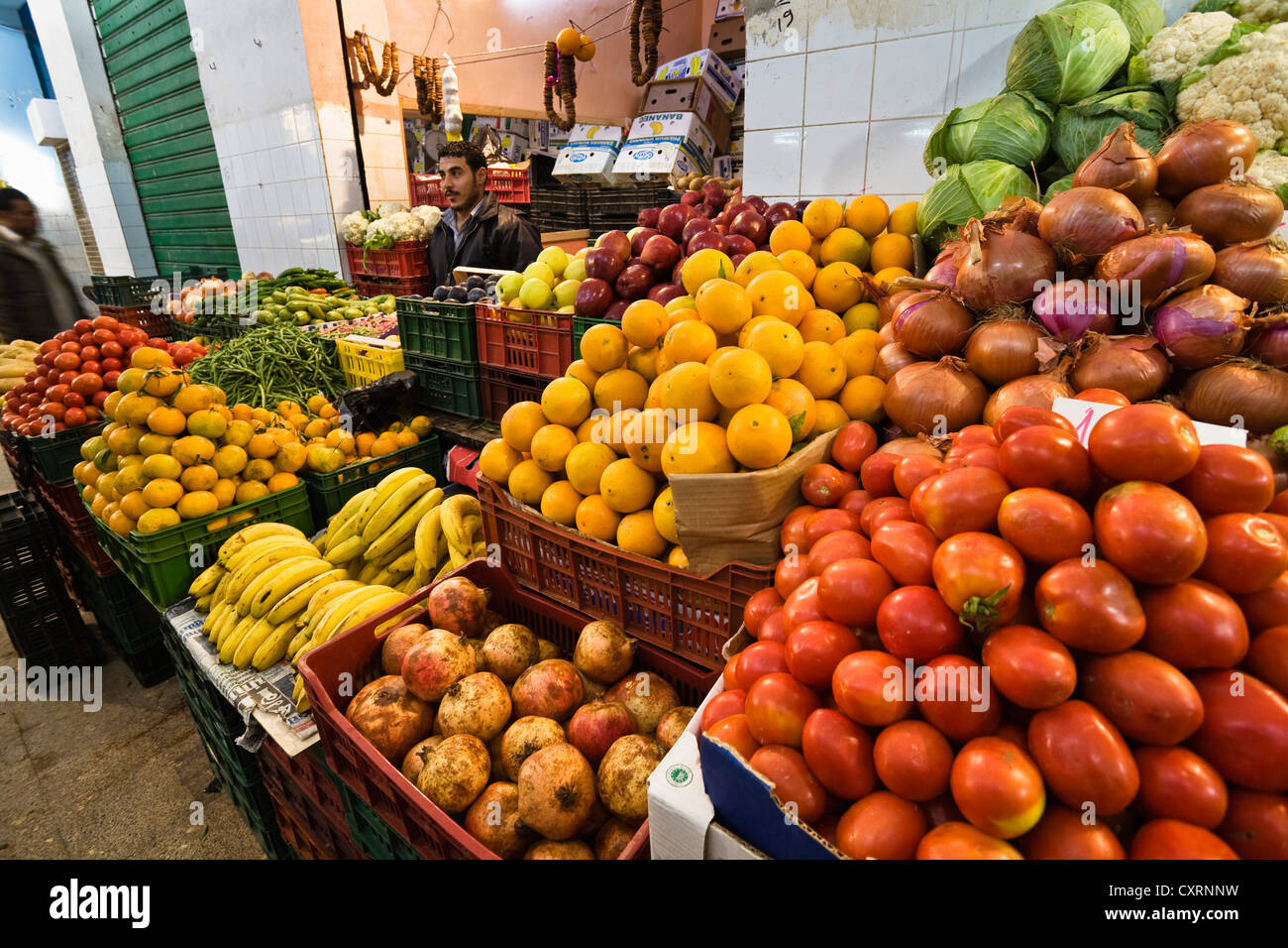 Stand de fruits et légumes, légumes du marché à Tripoli, Libye, Afrique Banque D'Images