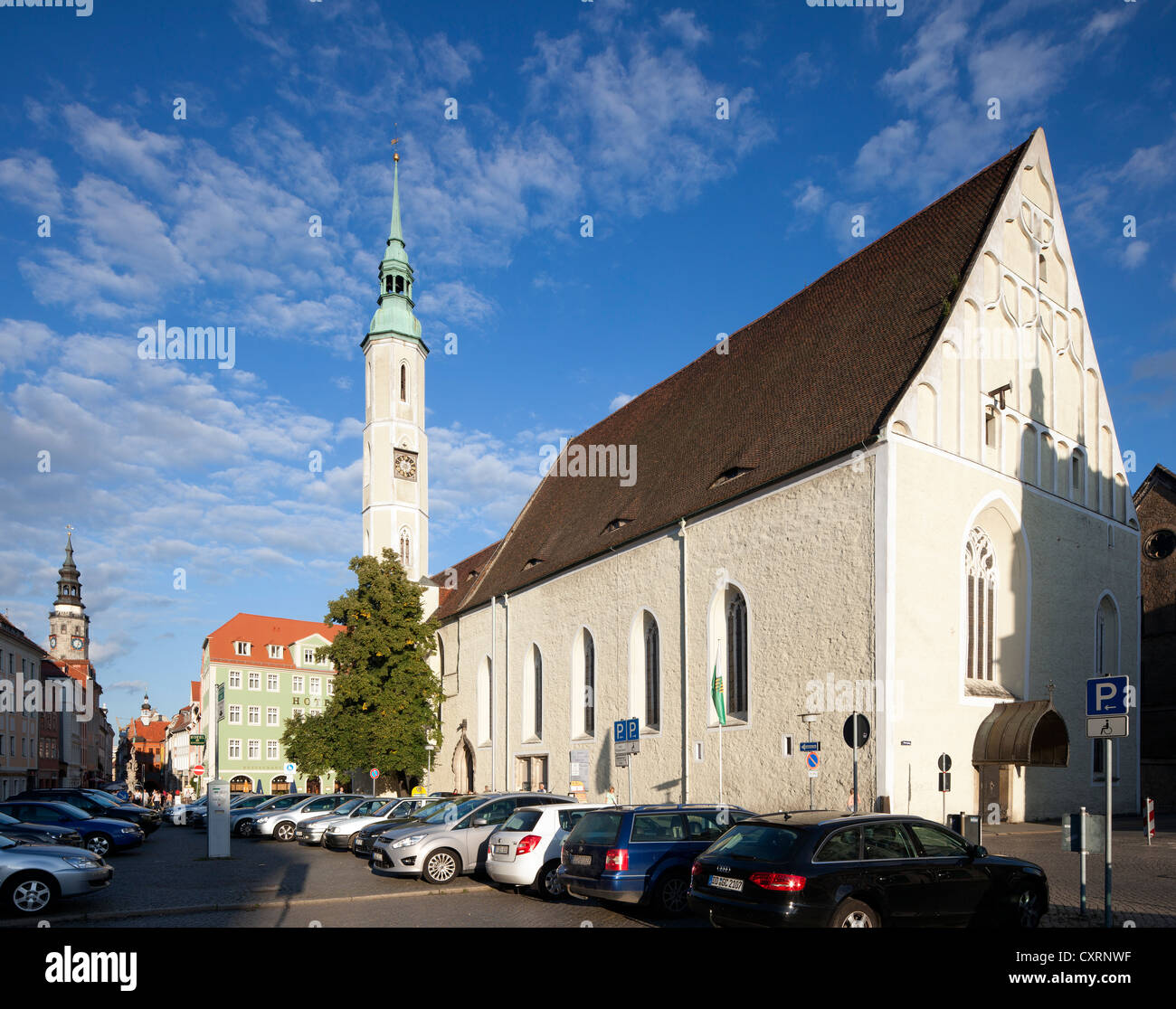 Église Dreifaltigkeitskirche, un ancien monastère franciscain, la place Obermarkt, Goerlitz, Haute-lusace, Lusace, Saxe Banque D'Images