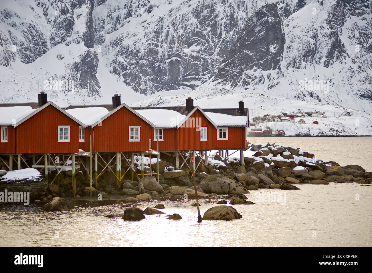 Rorbu, Rorbuer, maisons traditionnelles en bois, Reine, île de Moskenesøya, Moskenesoya, îles Lofoten, Norvège du Nord, Norvège Banque D'Images