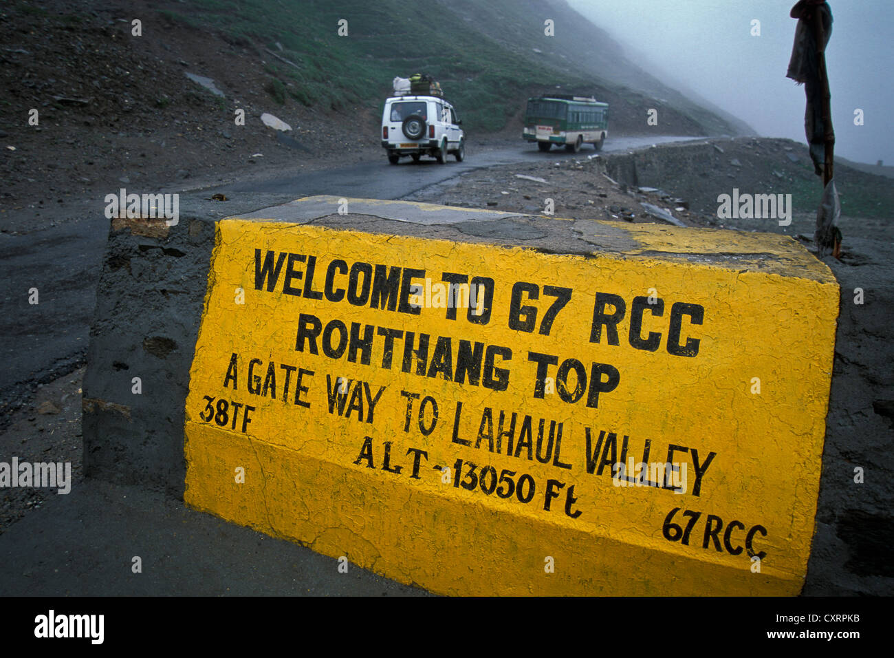 Signe de pierre, Rohtang, Himachal Pradesh, Inde himalayenne, l'Inde du Nord, Inde, Asie Banque D'Images