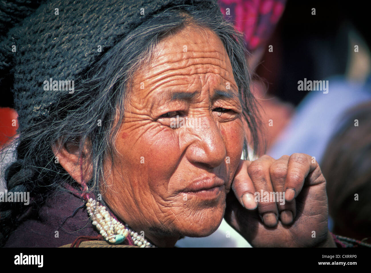 Woman, portrait, Leh, Ladakh, Ladakhis, Jammu-et-Cachemire, l'Inde, l'Himalaya indien, d'Asie Banque D'Images