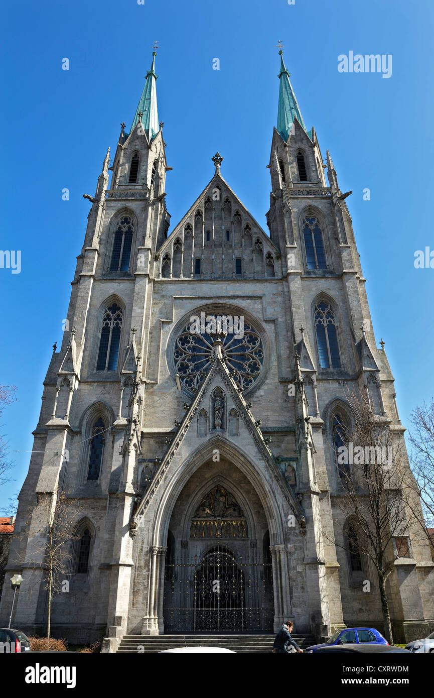 Église catholique de Saint Paul, l'église Paulskirche, de l'architecture néo-gothique, Munich, Bavaria, Germany, Europe Banque D'Images