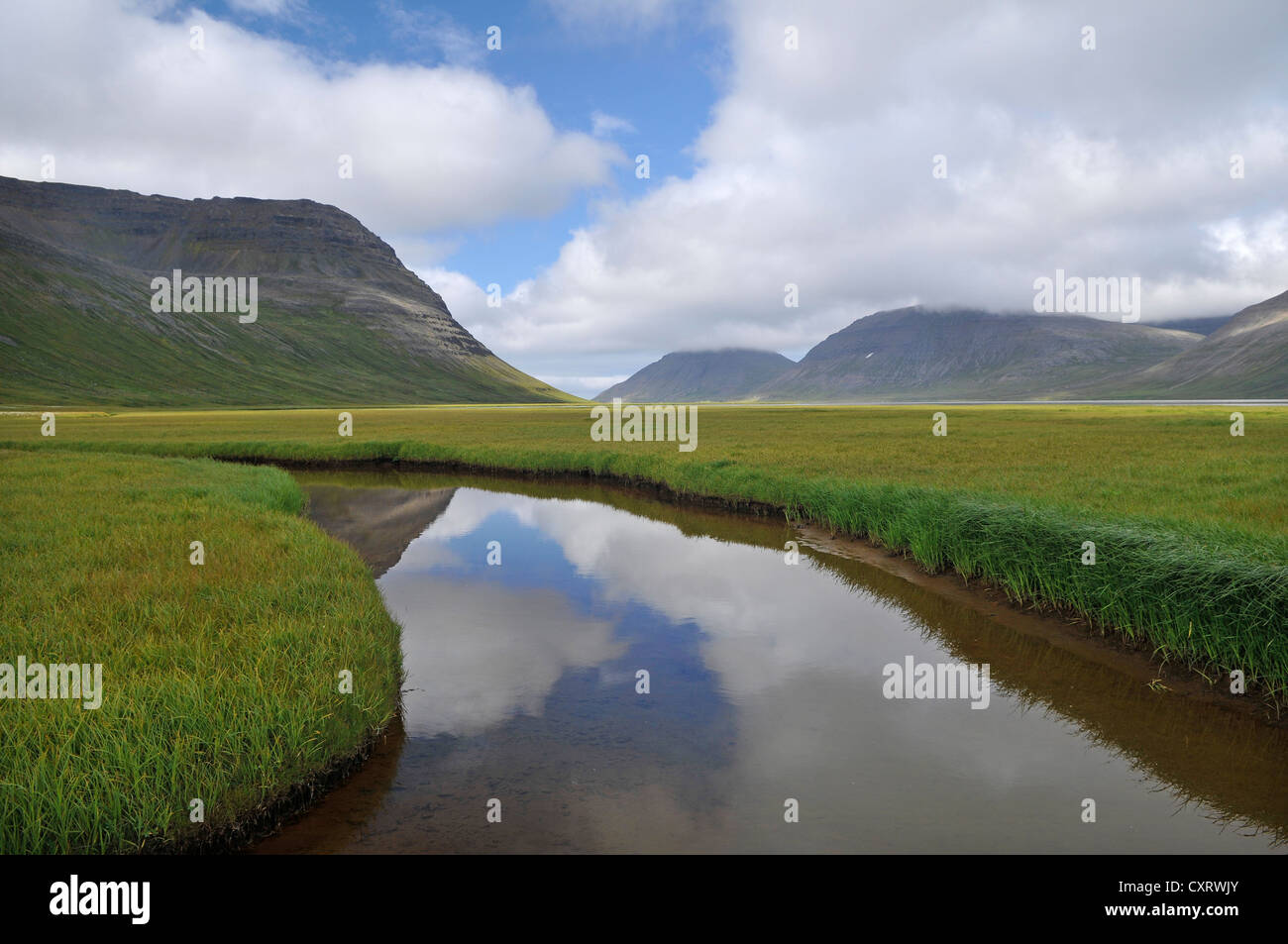 Petit lac, Fljótavík bay, Hornstrandir, Westfjords, Islande, Europe Banque D'Images