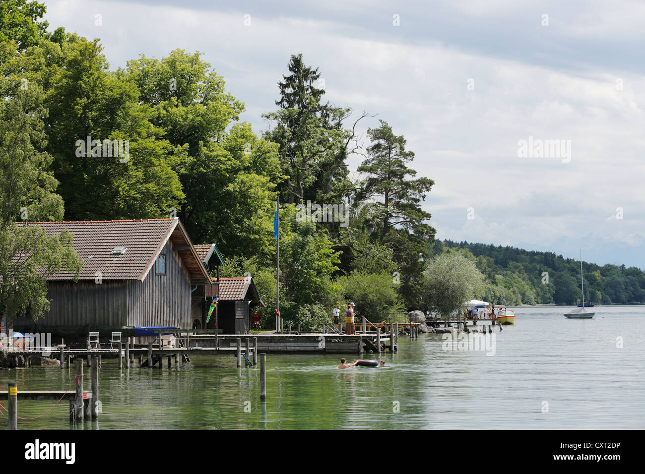 Le Lac de Starnberg dans Ammerland, communauté, Fuenfseenland Muensing, district de Haute-bavière, Bavaria, Germany, Europe Banque D'Images