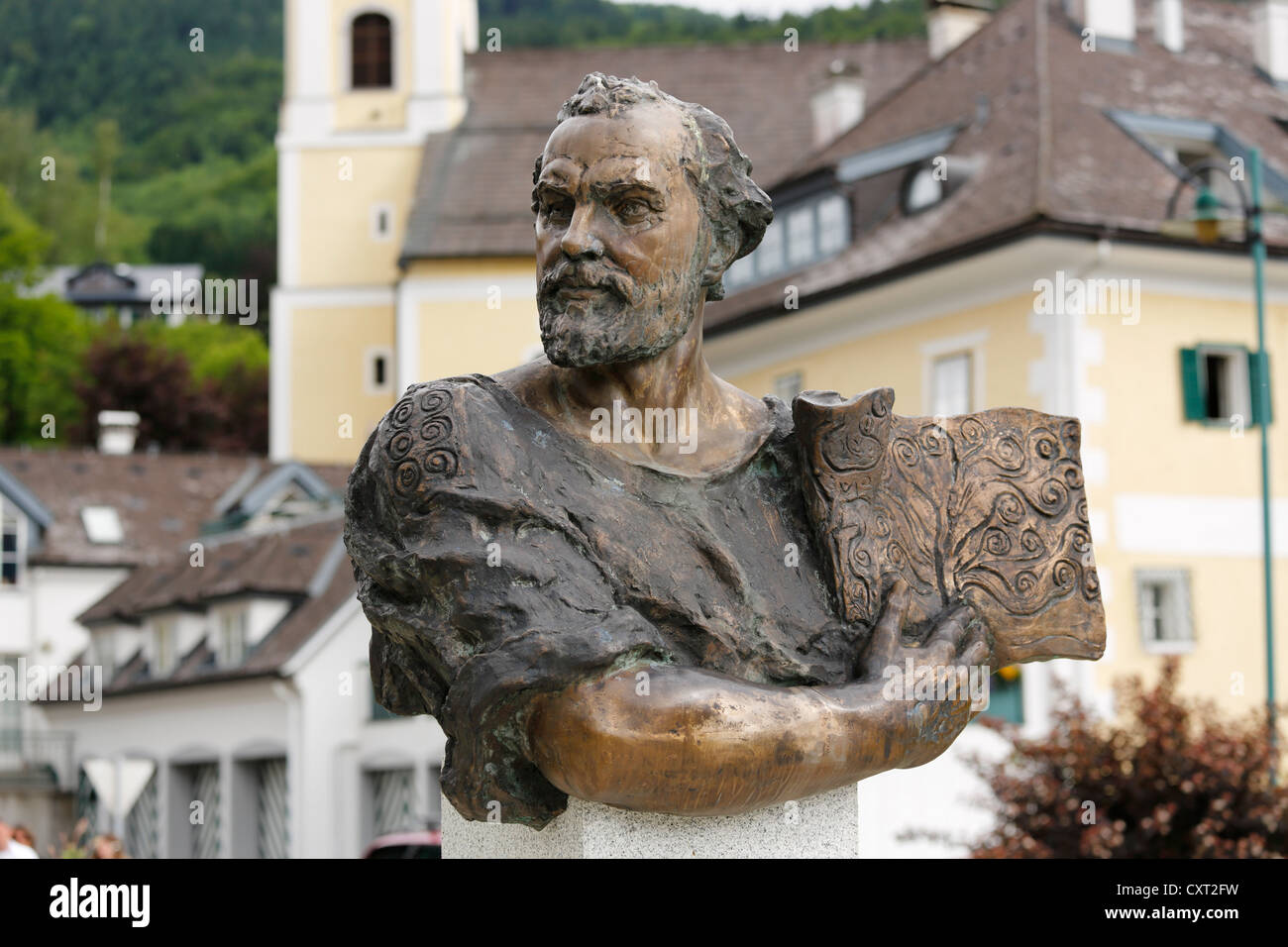 Klimt memorial, buste de Gustav Klimt, Unterach am Attersee, région du Salzkammergut, Haute Autriche, Autriche, Europe, PublicGround Banque D'Images