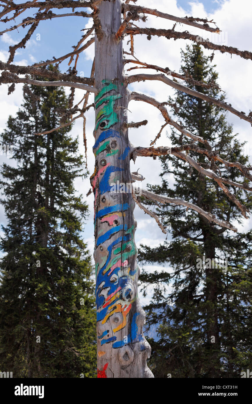La peinture de l'arbre par Walter Angerer le Jeune, Mt Rauschberg, Alpes de Chiemgau, région de Chiemgau, Upper Bavaria, Bavaria, PublicGround Banque D'Images