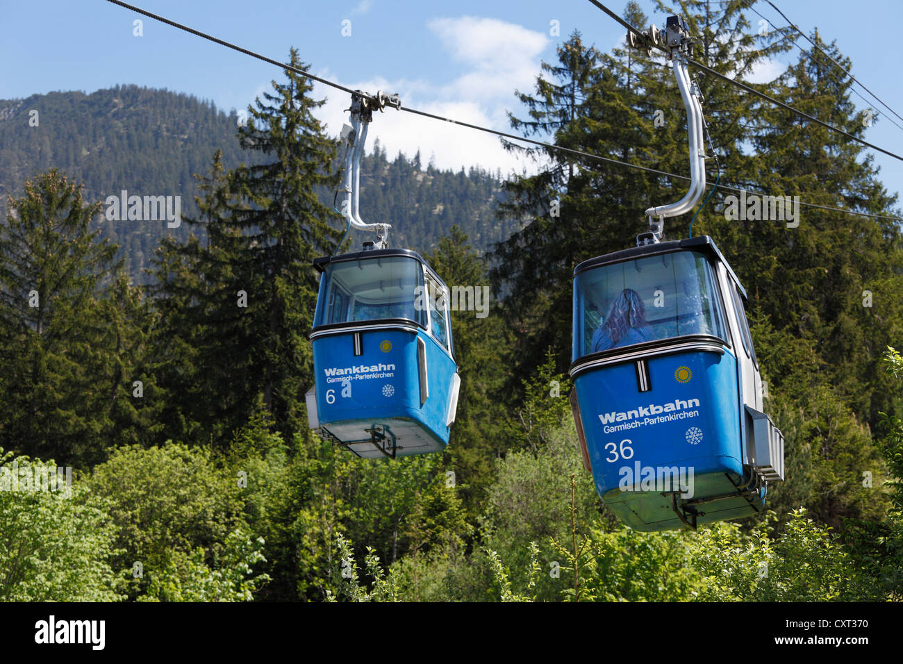 Voitures de Wankbahn gondola téléphérique, Garmisch-Partenkirchen, Werdenfelser Land, région de la Haute-Bavière, Bavaria, PublicGround Banque D'Images