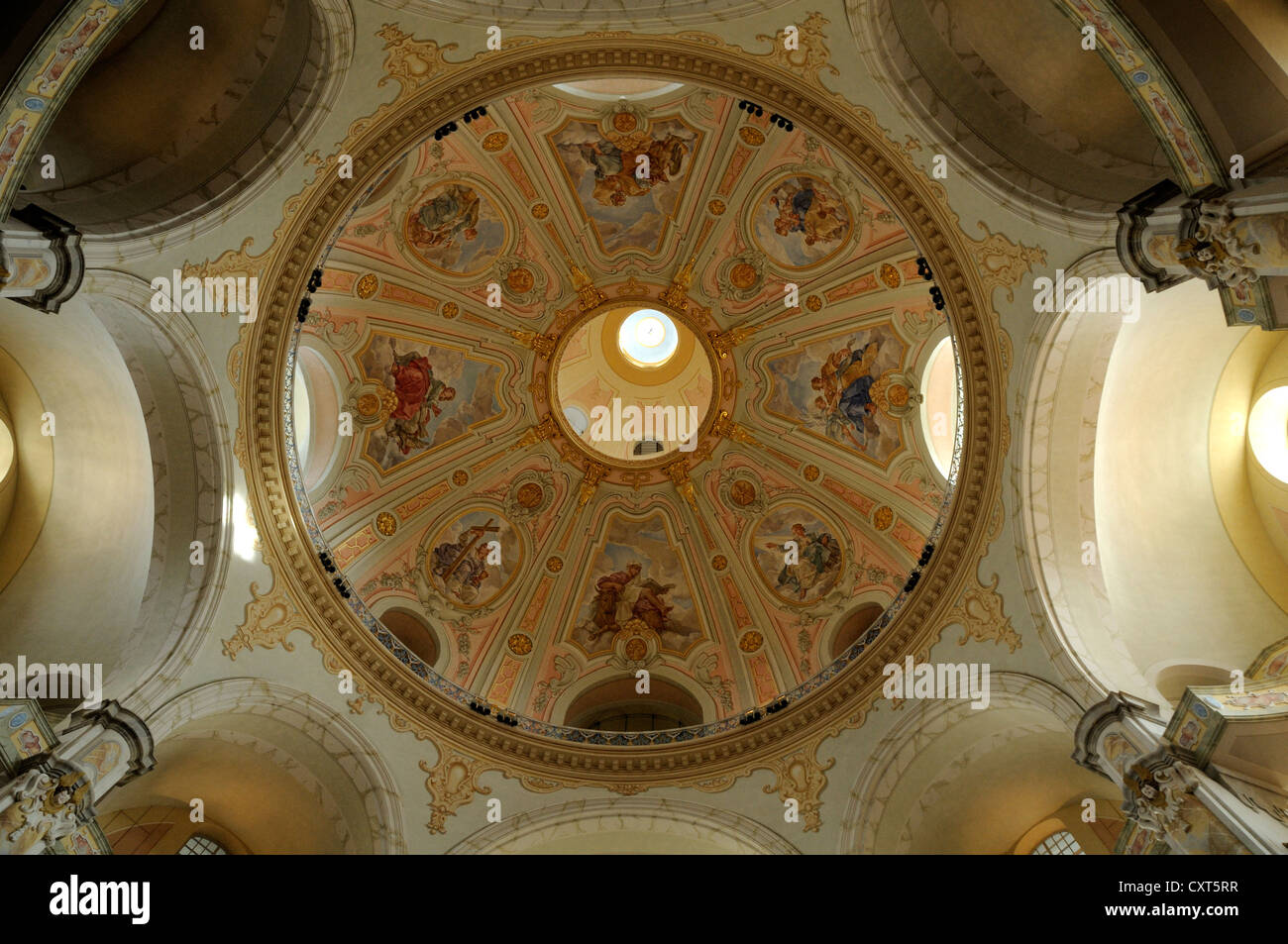 Vue de l'intérieur, plafonnier, Dresde, la Frauenkirche, église Notre Dame, Dresde, Saxe Banque D'Images