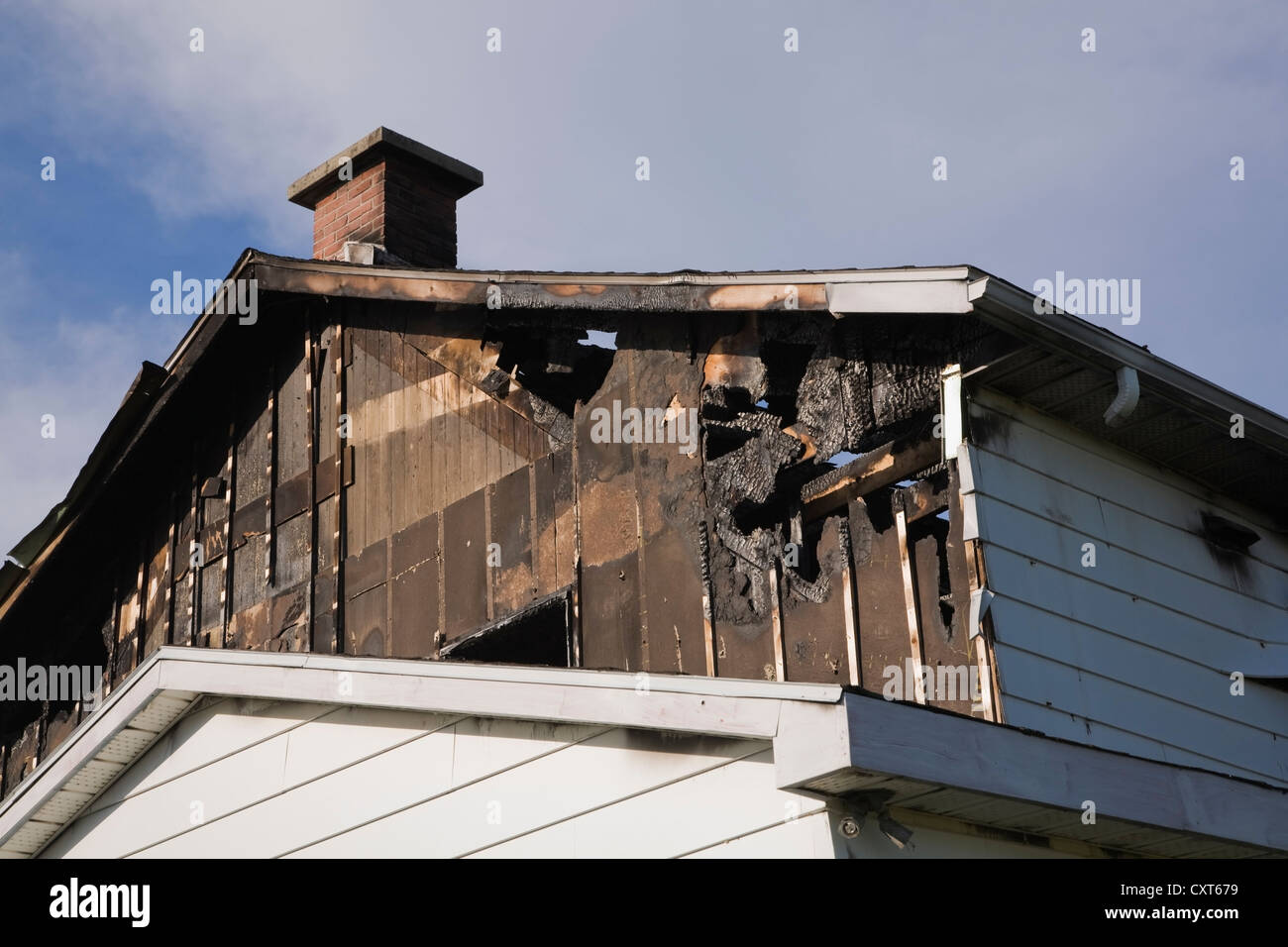 Accueil résidentiels endommagés par le feu, Québec, Canada Banque D'Images