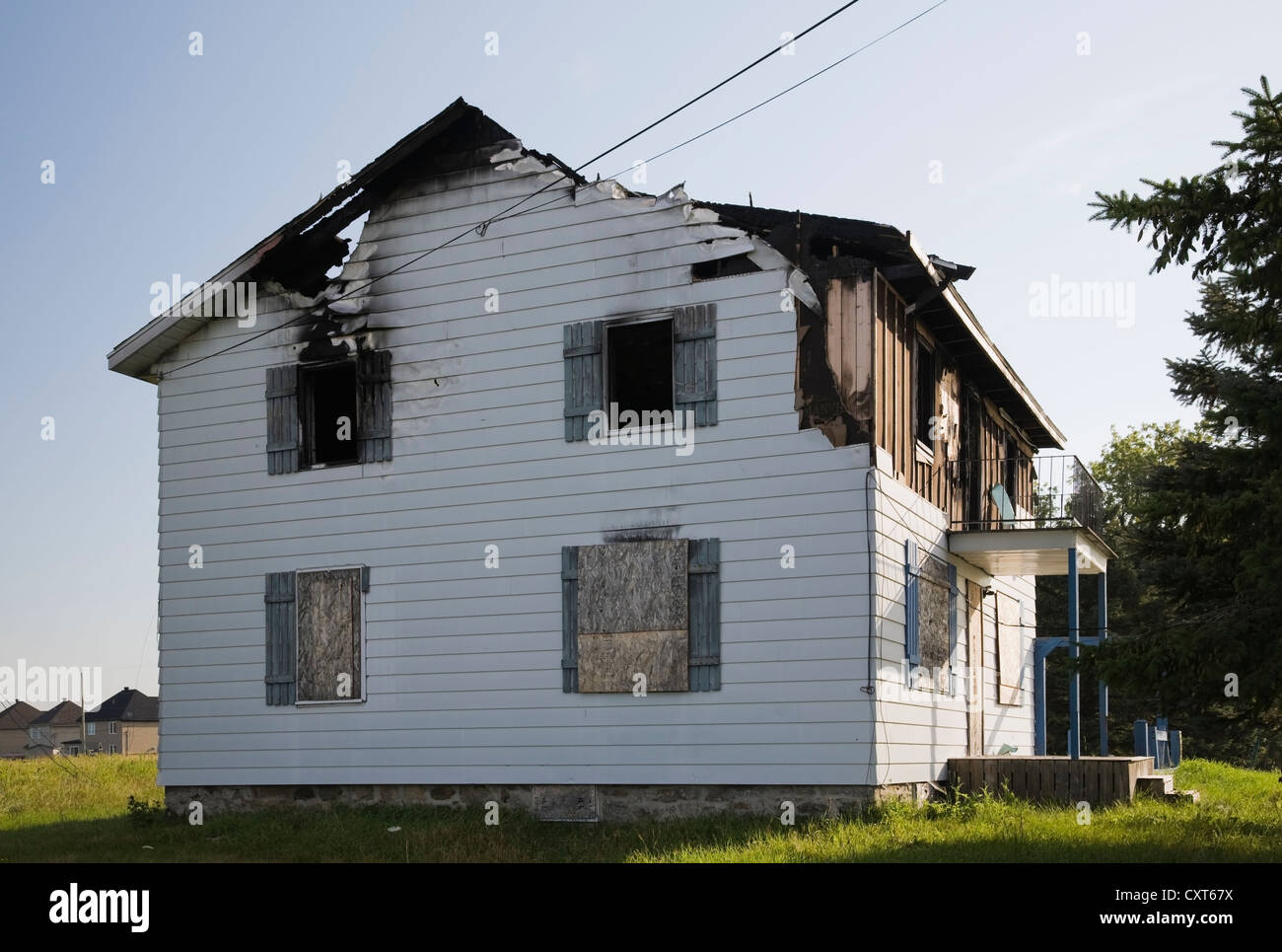 Accueil résidentiels endommagés par le feu, Québec, Canada Banque D'Images