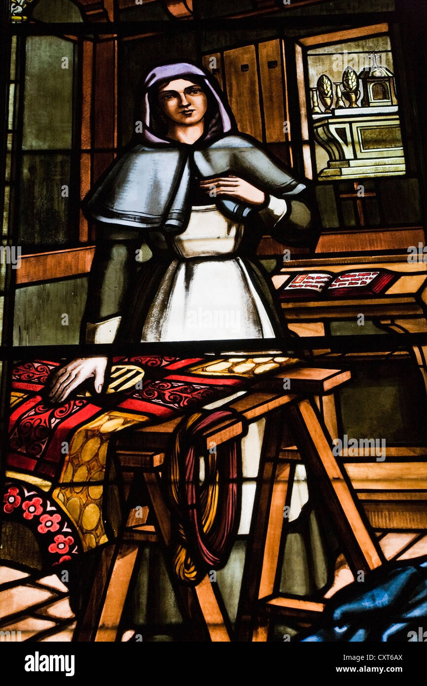Vitrail représentant une scène religieuse, la Basilique Notre-Dame, Le Vieux Montréal, Québec, Canada Banque D'Images
