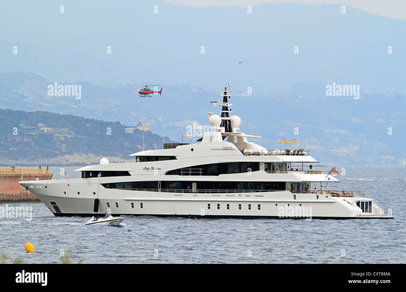 Lady Christina, un croiseur construit par Oceanco, avec un hélicoptère, longueur : 62 mètres, construit en 2005, Monaco, Côte d'Azur Banque D'Images