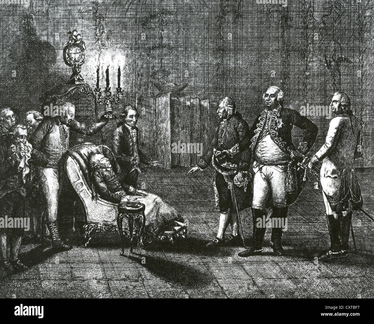 Frédéric le Grand (1712-1786) Roi de Prusse sur son lit de mort Banque D'Images