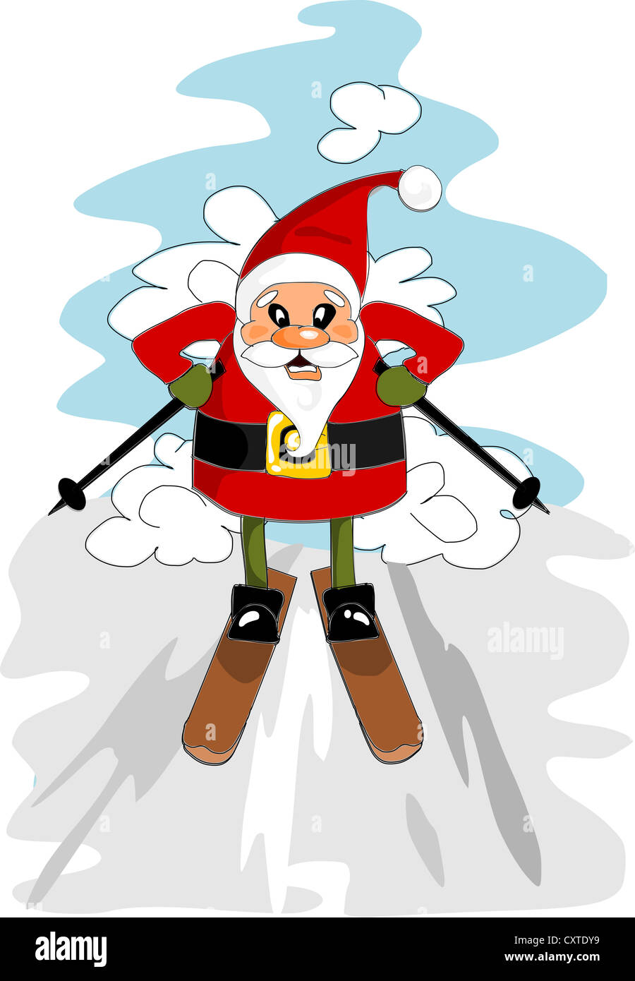 Santa heureux calus sur le ski - Joyeux Noël vector illustration. Banque D'Images