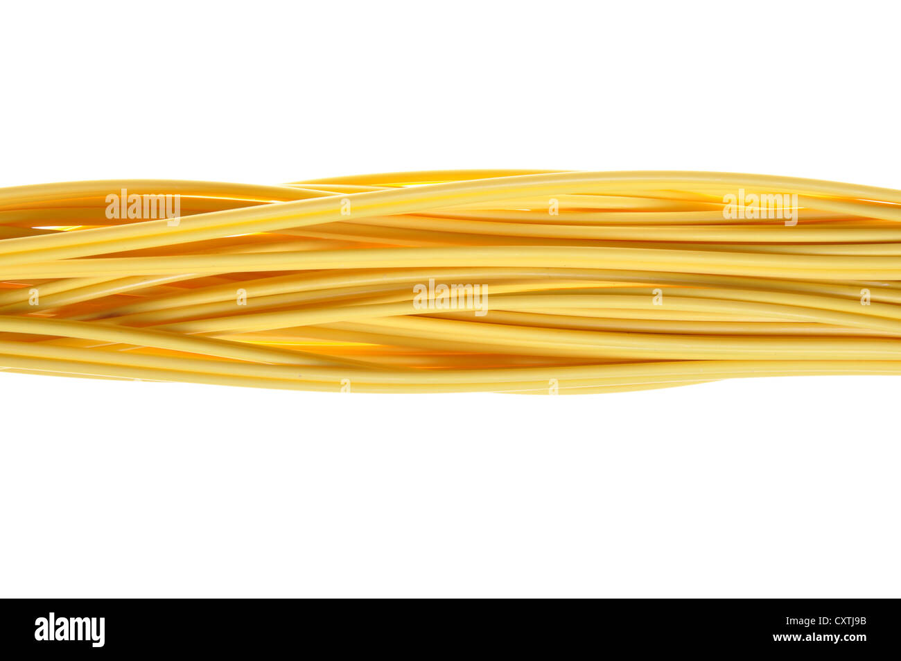 Câble de raccordement réseau jaune isolé sur fond blanc Banque D'Images