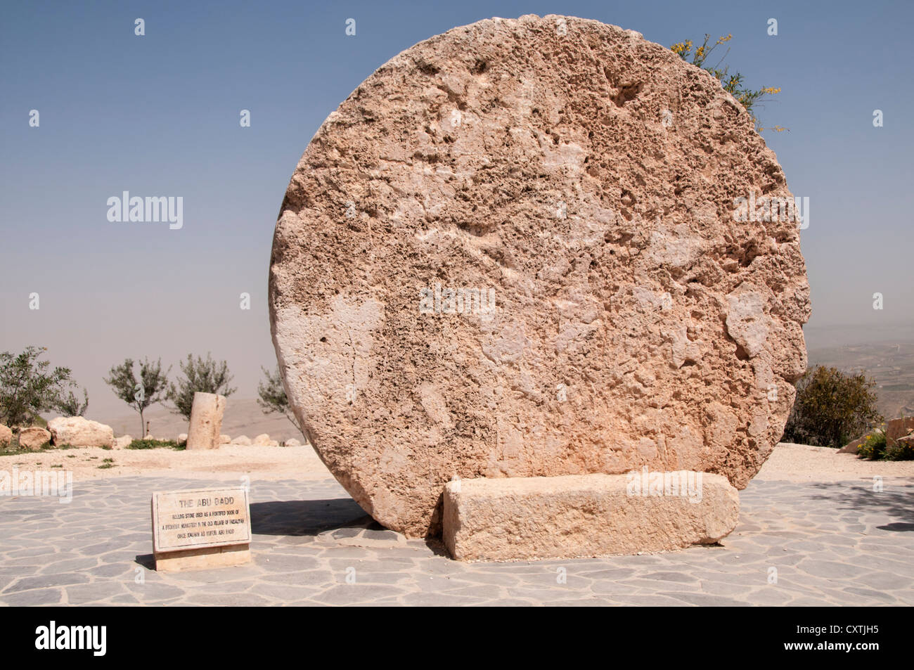 Abu Badd pierre circulaire, le Mont Nebo, Jordanie Banque D'Images