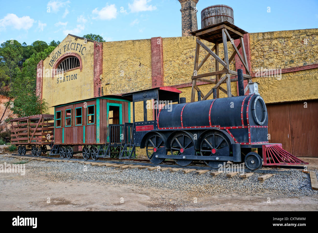 Ville de l'Ouest. Union Pacific gare, vue locomotive, à la Reserva Sevilla El Castillo de las Guardas, Espagne Banque D'Images