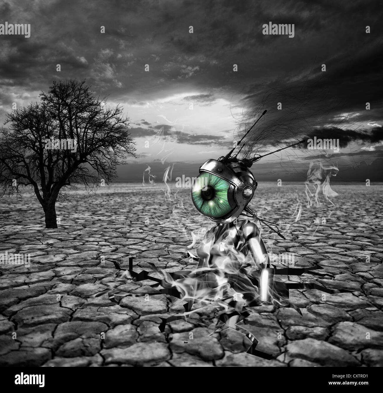 Illustration de l'ange déchu Samyaza de Tartus qui disparaît dans un trou dans la masse Banque D'Images