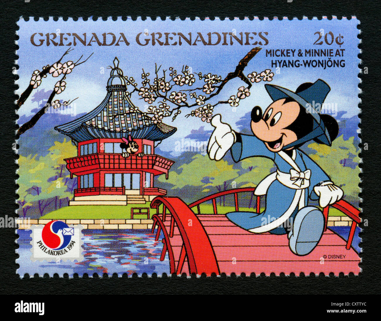 La Grenade - Timbres-poste de personnages de dessins animés Disney - Mickey et Minnie à Hyang Wonjong Banque D'Images