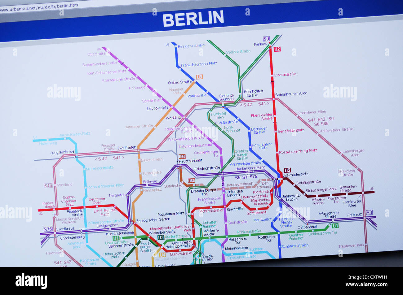 Métro de Berlin - site web Carte du métro d'informations Banque D'Images