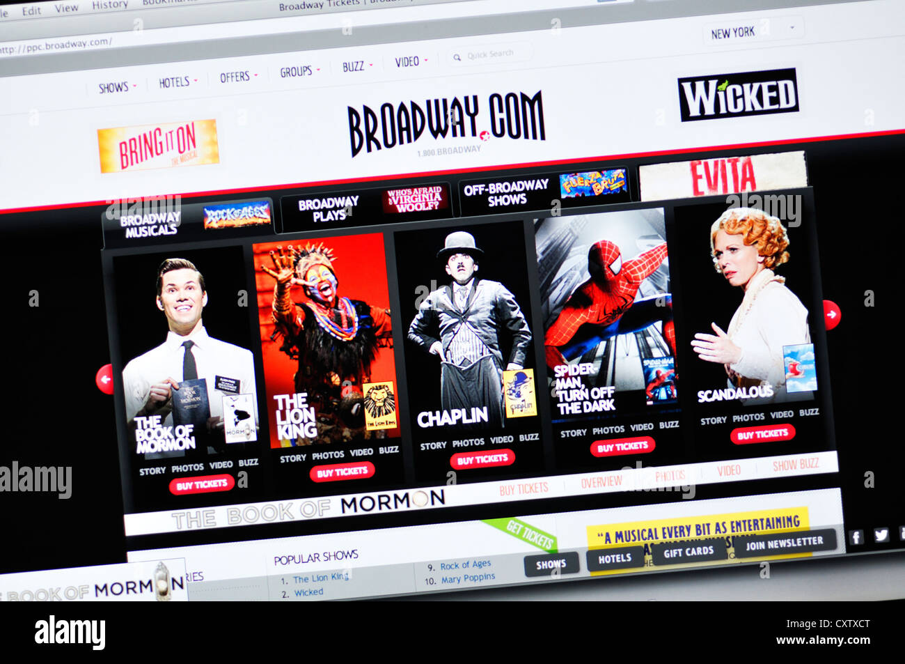 Site Broadway.com - billets de spectacle de Broadway en ligne Banque D'Images