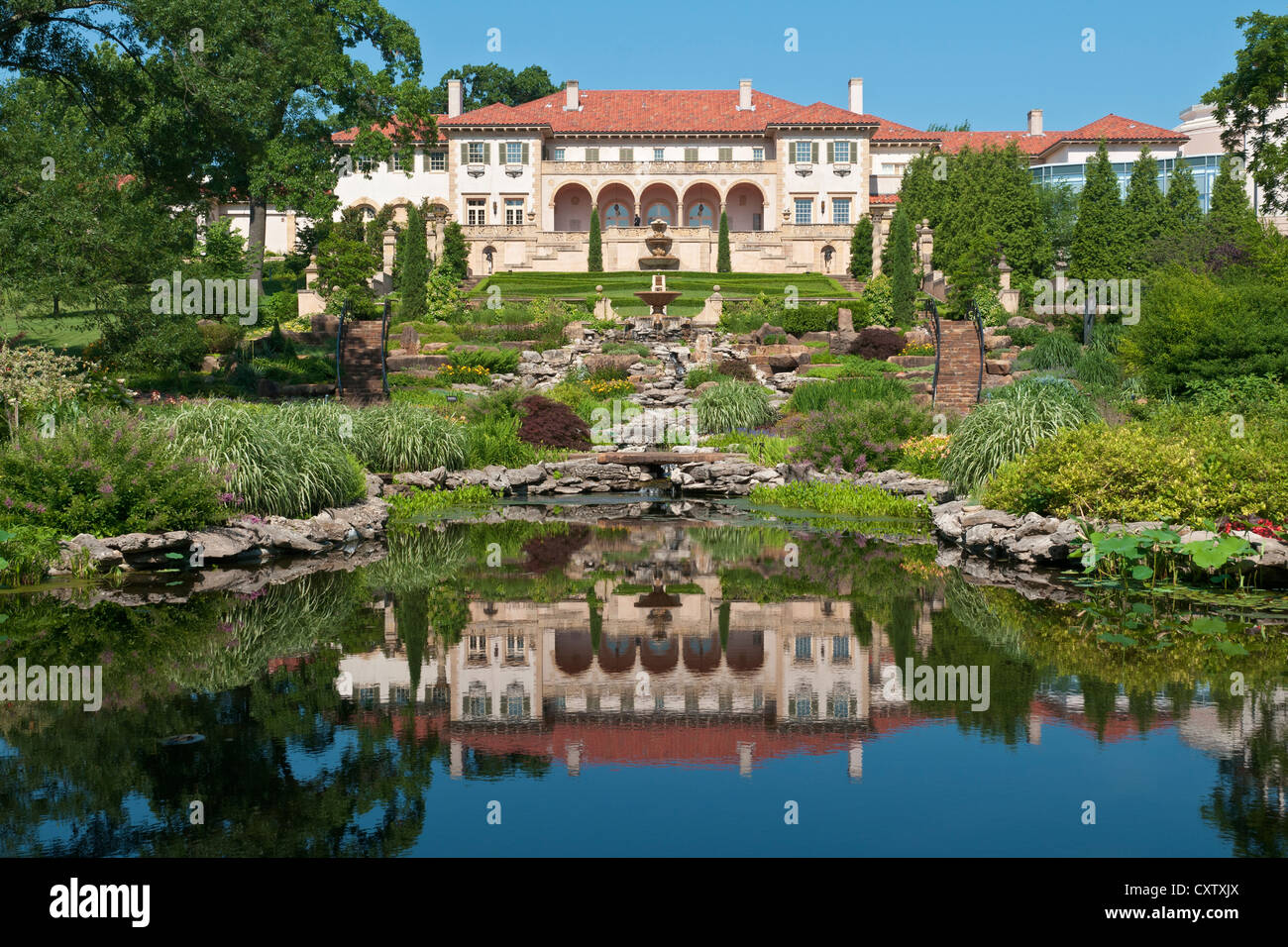 L'Oklahoma, Tulsa, Philbrook Museum of Art, jardin d'eau, Villa Philbrook. Banque D'Images