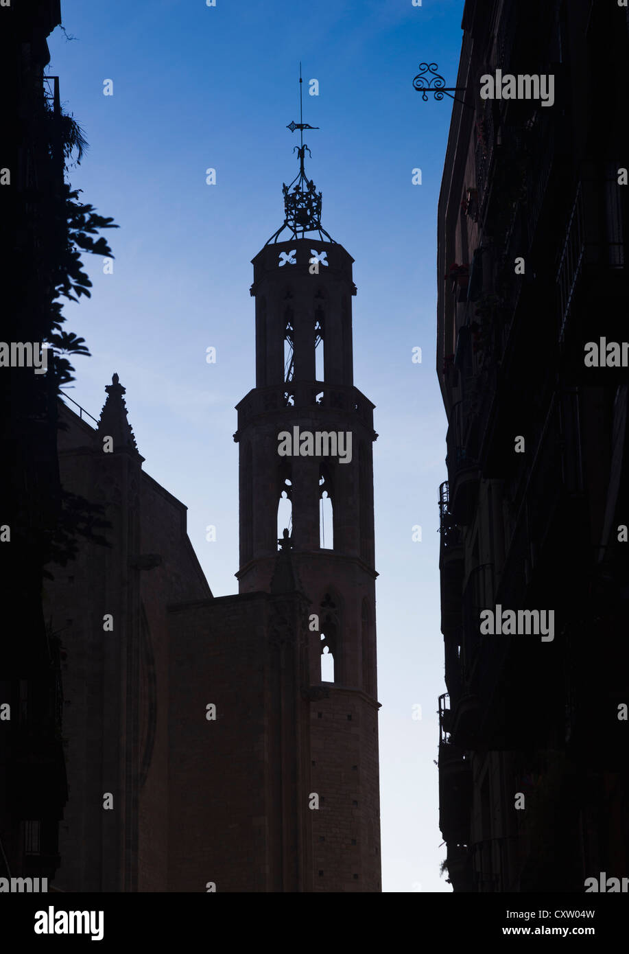 Barcelone, Espagne. Flèche de Basilique Santa Maria del Mar. architecture de style gothique catalan. Banque D'Images