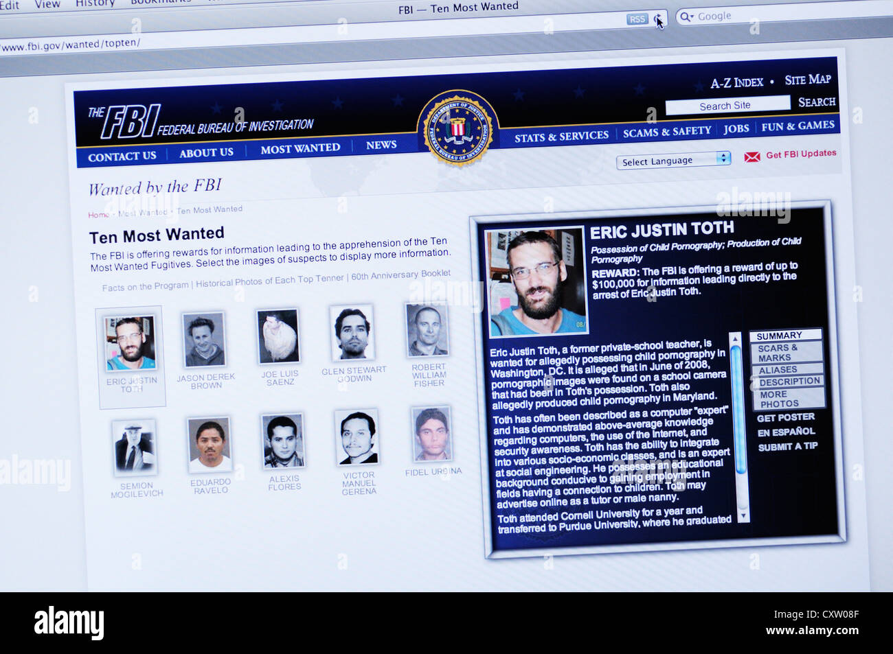 Site web du FBI - Federal Bureau of Investigation Banque D'Images