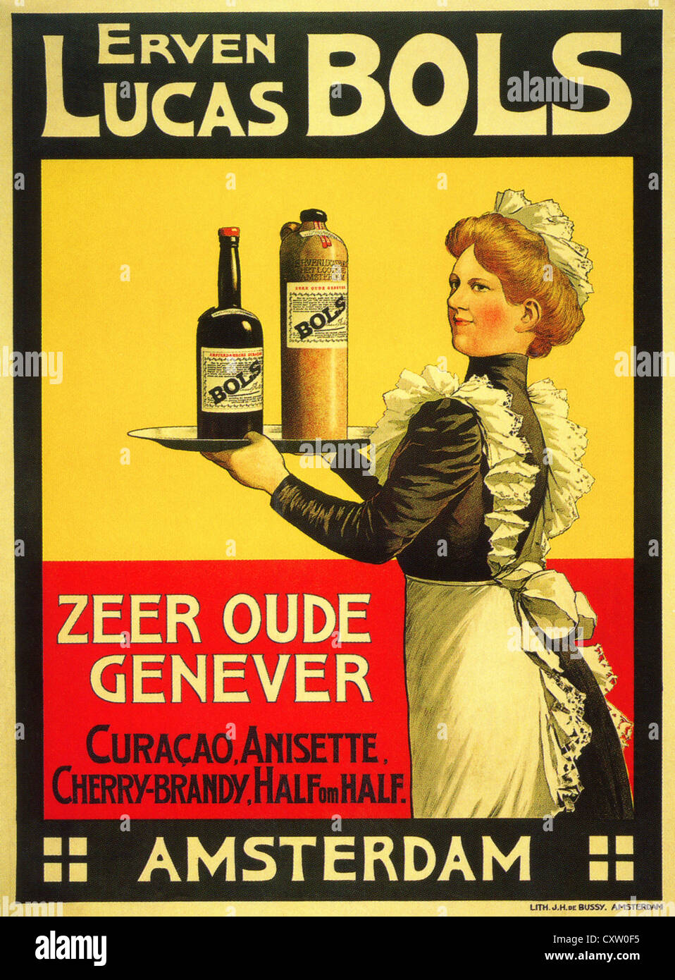 Brandy le gin hollandais Vintage publicité - usage éditorial uniquement. Banque D'Images