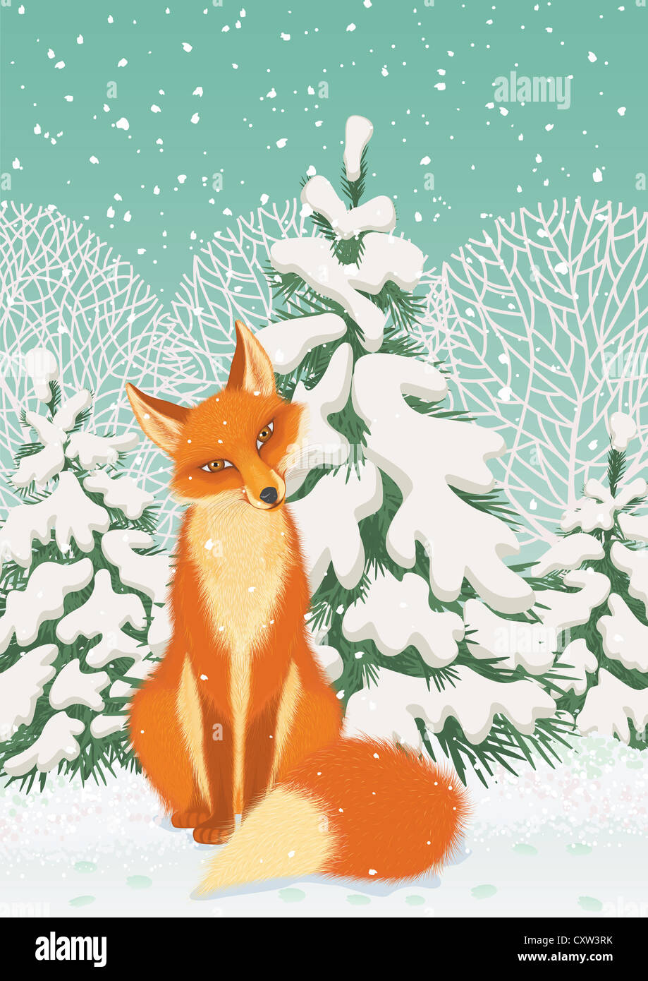 Red Fox dans une forêt d'hiver Banque D'Images