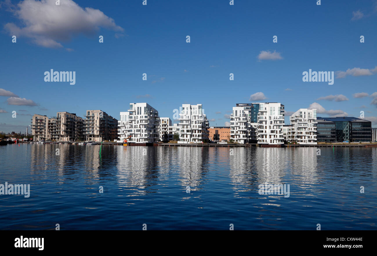 L'architecture primée de bâtiments résidentiels à Havneholmen Kalvebod Brygge dans le port de Copenhague, Danemark Banque D'Images