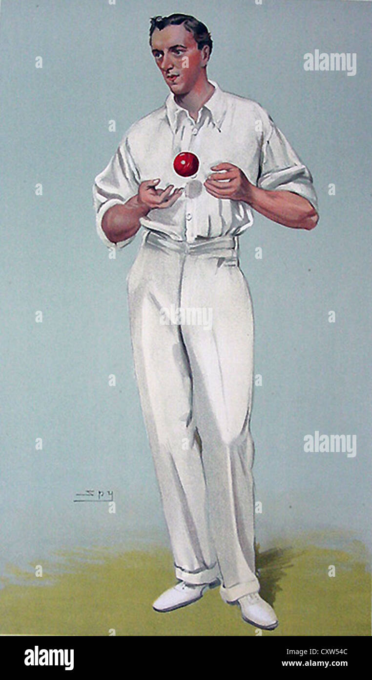 BERNARD BOSANQUET (1877-1936) joueur de cricket qui a inventé le bowling couinent illustré livraison dans une caricature de Vanity Fair 1904 Banque D'Images