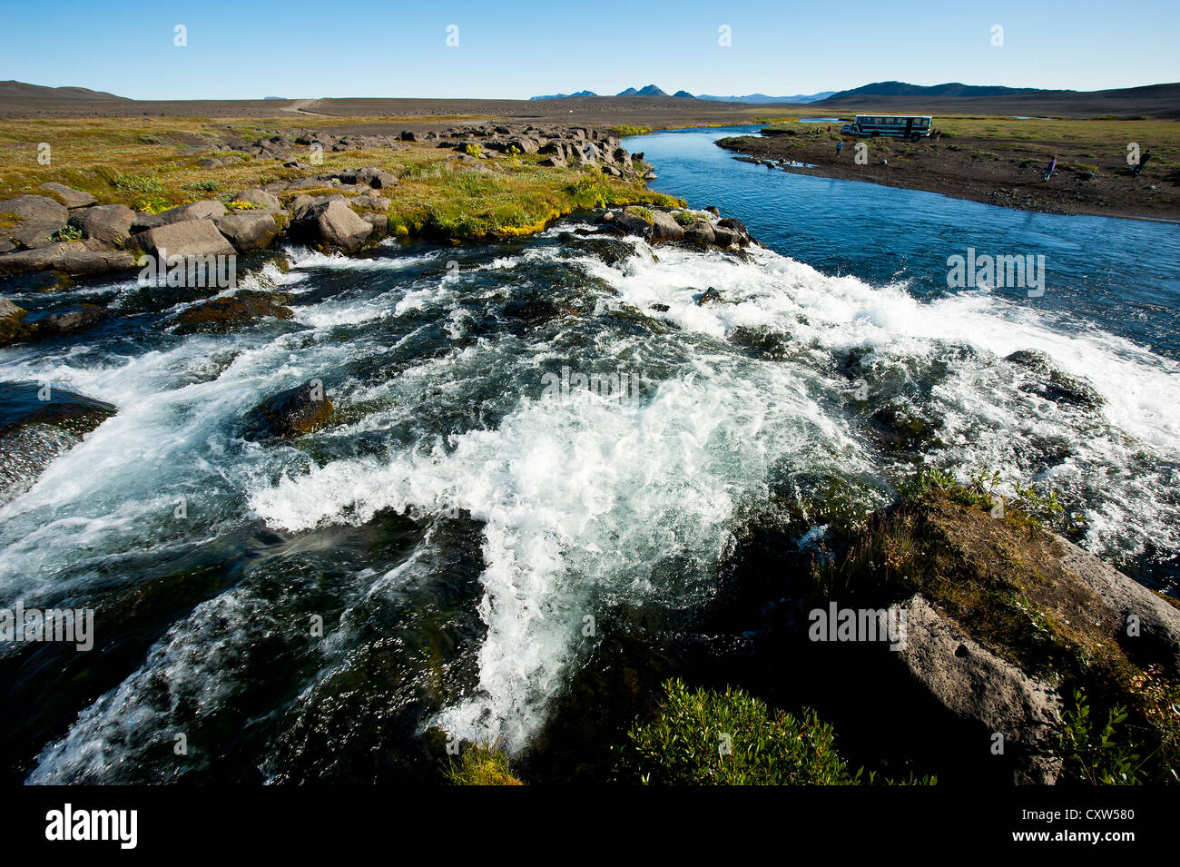 L'eau douce dans une rivière le long chemin Askja Islande Banque D'Images