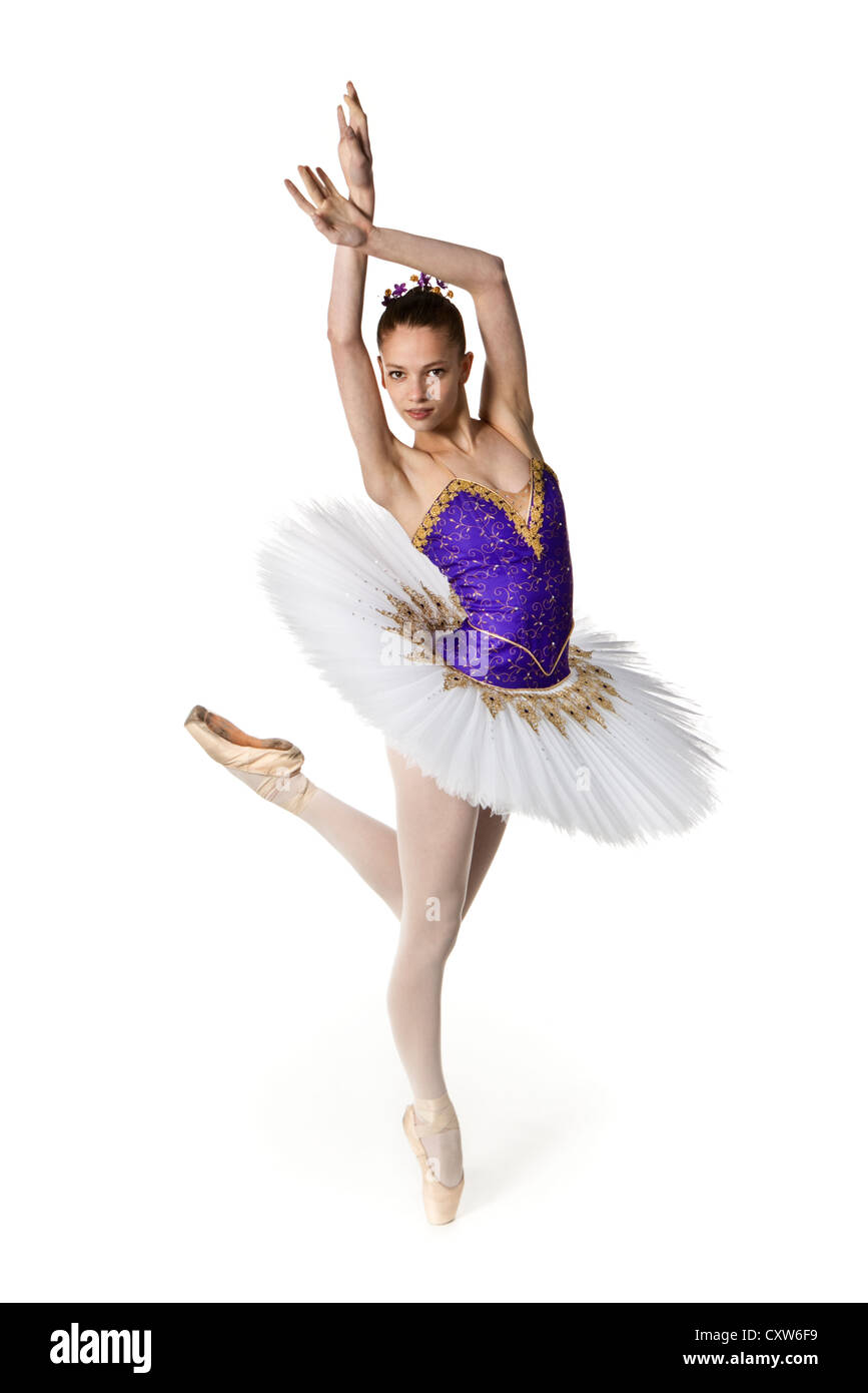 Teenage ballerine en tutu violet et blanc Banque D'Images