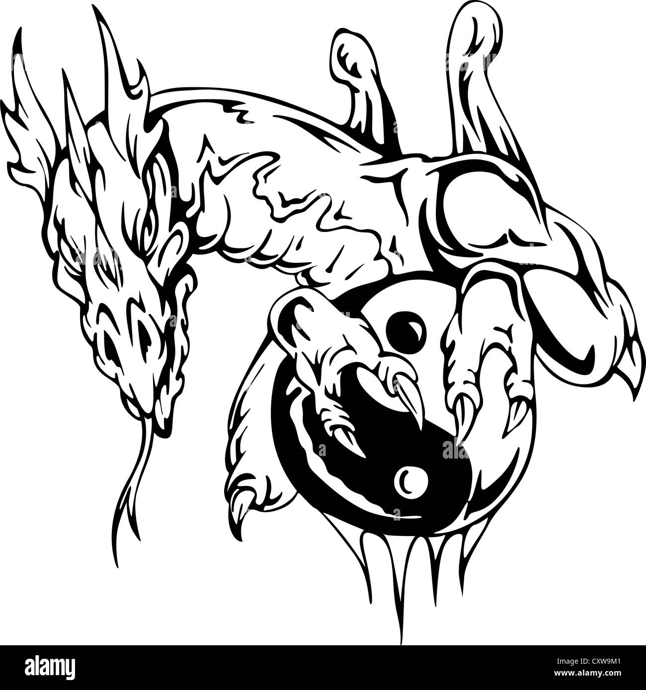 Tatouage de Dragon avec signe yin-yang. Illustration vecteur EPS. Banque D'Images