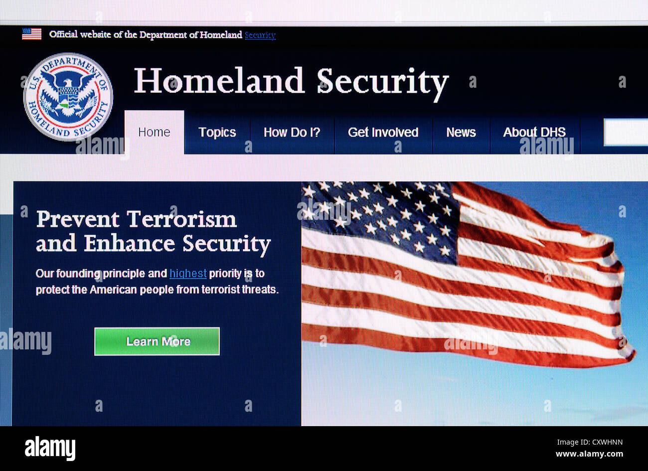 Le site web de la sécurité intérieure des États-Unis Banque D'Images