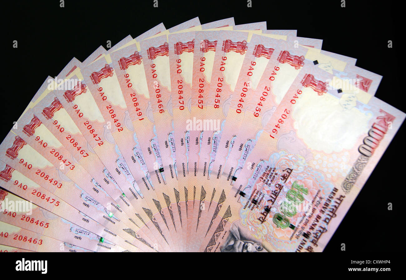 Mille roupies 1000 monnaie indienne billets de banque de l'argent change aussi vieux 1000 rupee Indian 1000 devises retirées par le gouvernement Banque D'Images