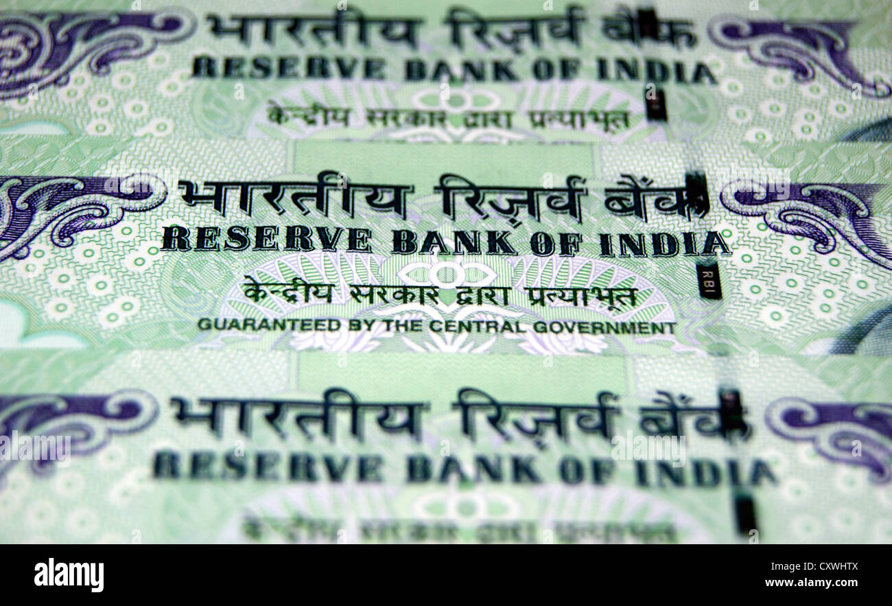 La Banque de réserves de l'Inde Monnaie Banque Notes Roupies Vue synopsis Banque D'Images