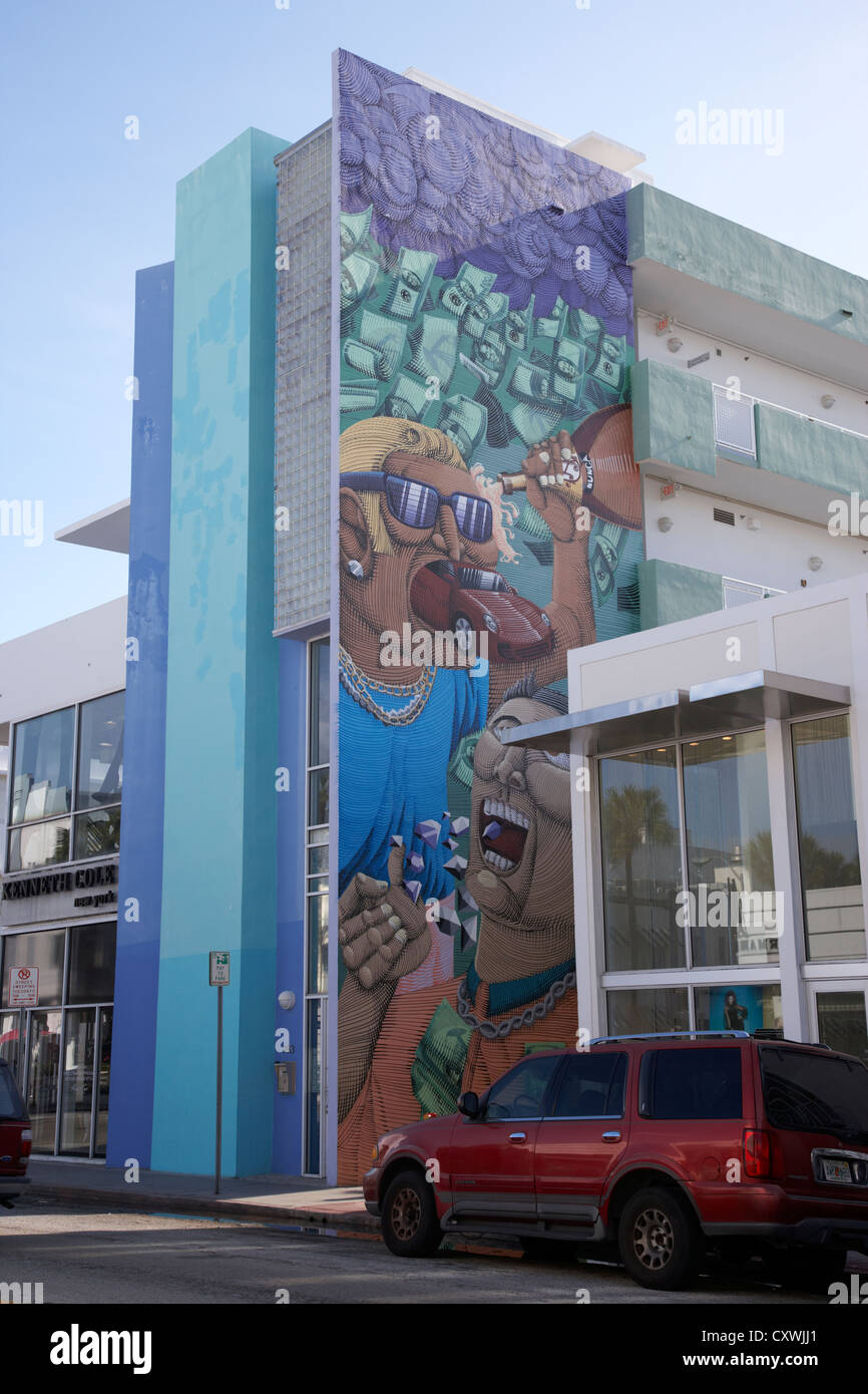 Photo murale sur Collins Ave une partie de l'art déco de Miami South beach floride usa Banque D'Images